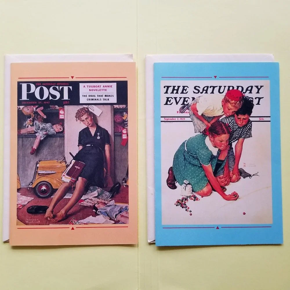 2 Norman Rockwell Greeting Cards with envelopes